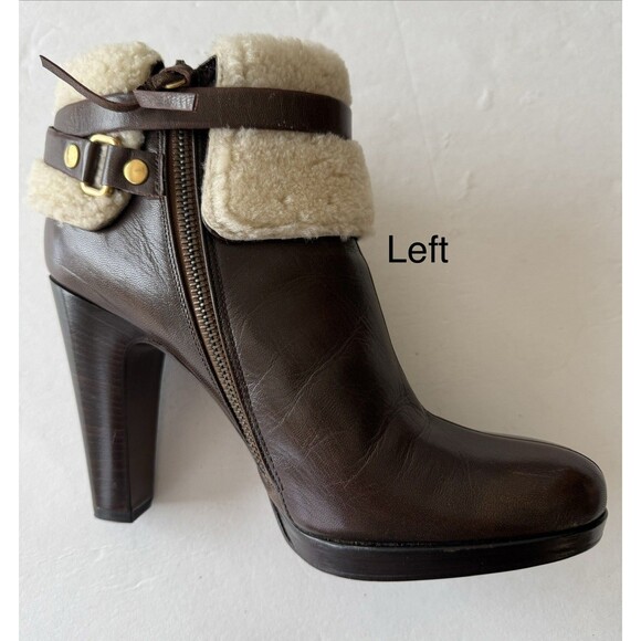 Miu Miu Shearling Lined Brown Leather Ankle Boots SIZE 9.5 Buckle Strap Designer - Picture 14 of 16